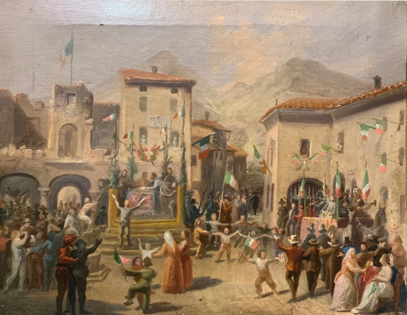 La scena rappresenta la vittoria del Sì nel Plebiscito del 2 ottobre 1870, per la decisione di annettere Roma e il Lazio in seguito alla presa di Roma nel Regno d'Italia